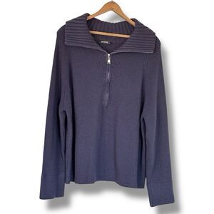 BTFBM Women’s 1/4 Zip Ribbed Sweater Blue Medium